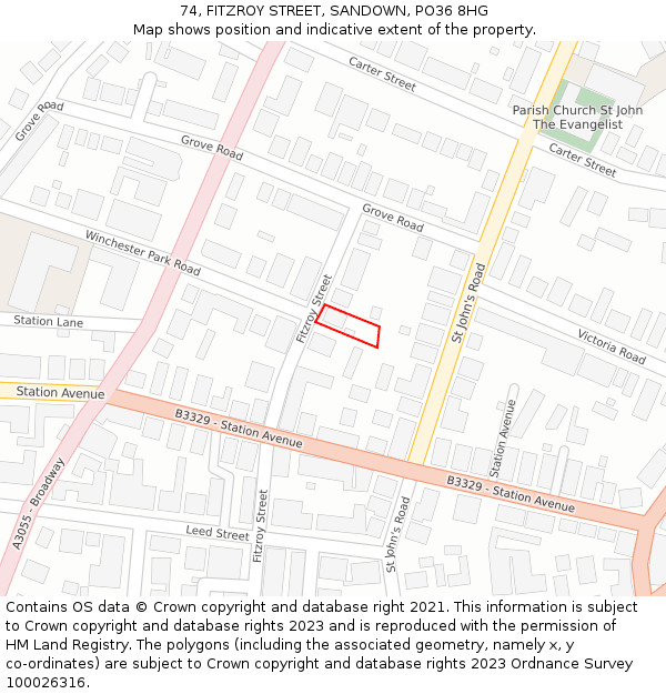 74, FITZROY STREET, SANDOWN, PO36 8HG: Location map and indicative extent of plot