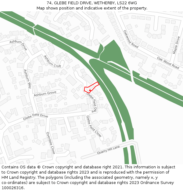 74, GLEBE FIELD DRIVE, WETHERBY, LS22 6WG: Location map and indicative extent of plot