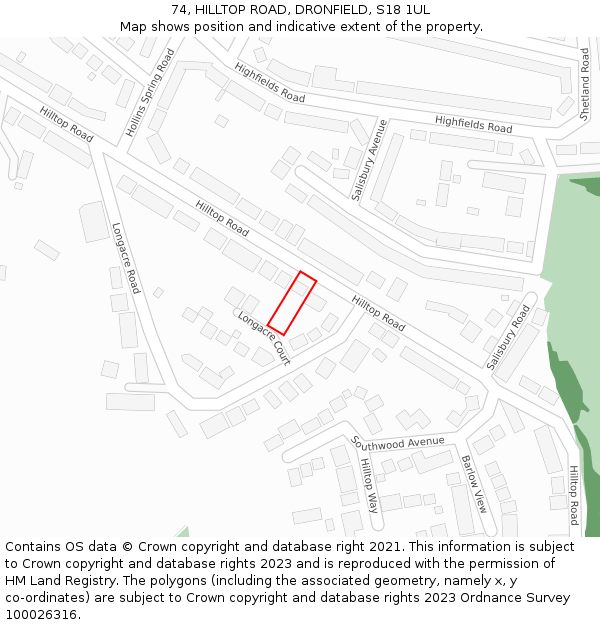 74, HILLTOP ROAD, DRONFIELD, S18 1UL: Location map and indicative extent of plot