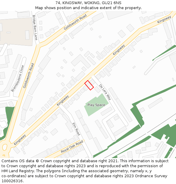 74, KINGSWAY, WOKING, GU21 6NS: Location map and indicative extent of plot