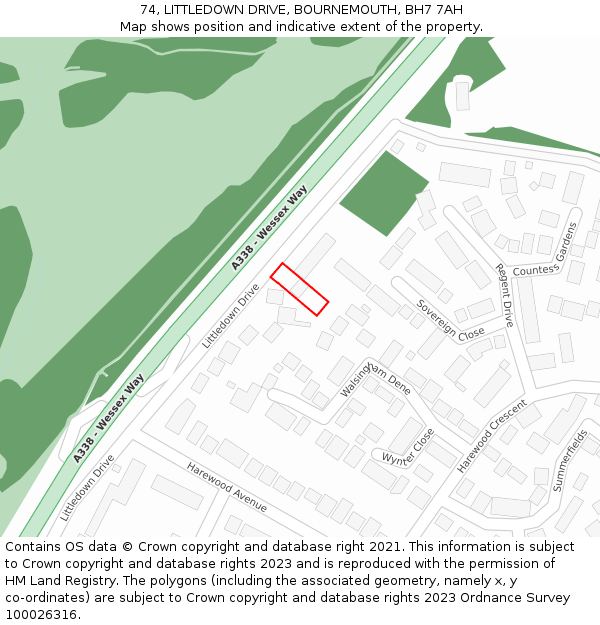 74, LITTLEDOWN DRIVE, BOURNEMOUTH, BH7 7AH: Location map and indicative extent of plot