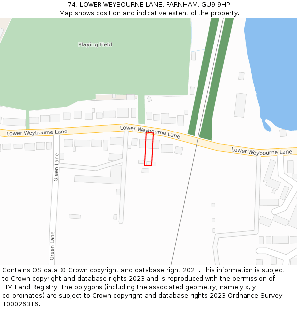 74, LOWER WEYBOURNE LANE, FARNHAM, GU9 9HP: Location map and indicative extent of plot