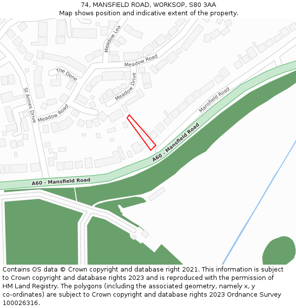 74, MANSFIELD ROAD, WORKSOP, S80 3AA: Location map and indicative extent of plot