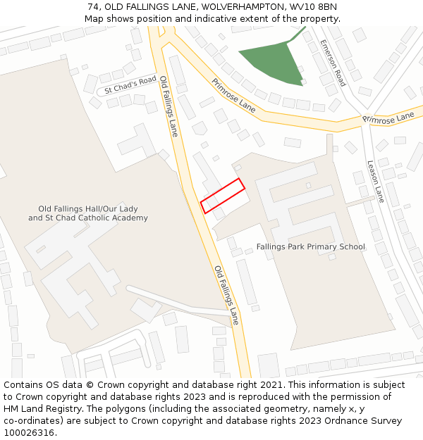 74, OLD FALLINGS LANE, WOLVERHAMPTON, WV10 8BN: Location map and indicative extent of plot