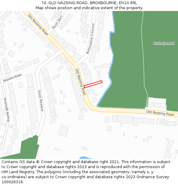 74, OLD NAZEING ROAD, BROXBOURNE, EN10 6RL: Location map and indicative extent of plot
