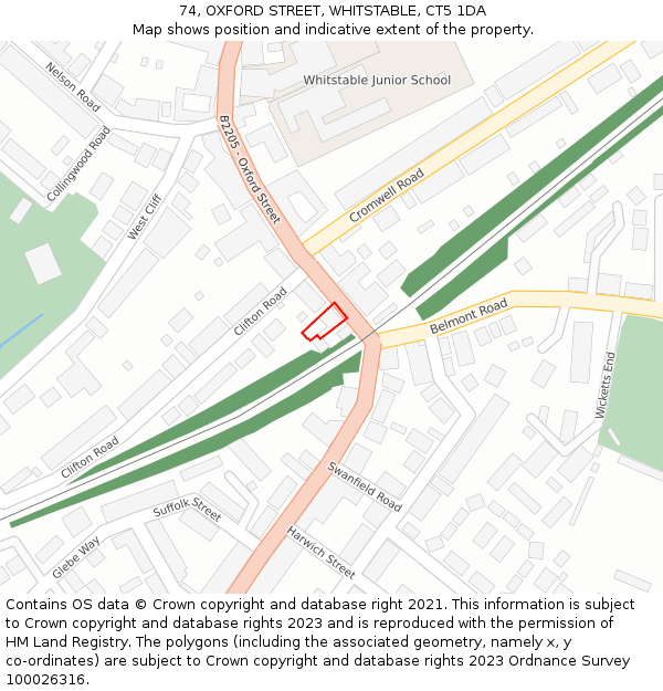 74, OXFORD STREET, WHITSTABLE, CT5 1DA: Location map and indicative extent of plot