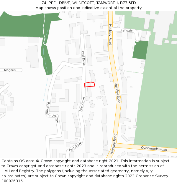 74, PEEL DRIVE, WILNECOTE, TAMWORTH, B77 5FD: Location map and indicative extent of plot