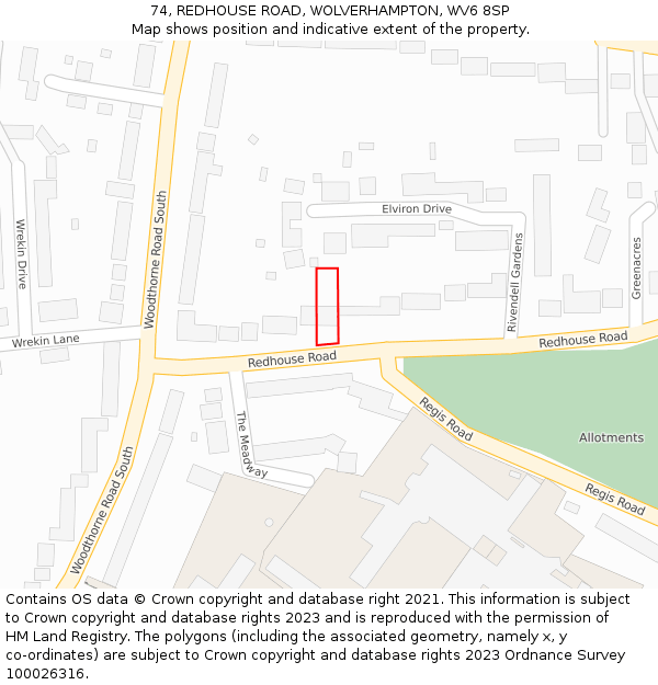 74, REDHOUSE ROAD, WOLVERHAMPTON, WV6 8SP: Location map and indicative extent of plot