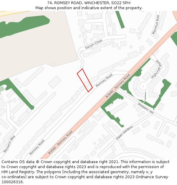 74, ROMSEY ROAD, WINCHESTER, SO22 5PH: Location map and indicative extent of plot