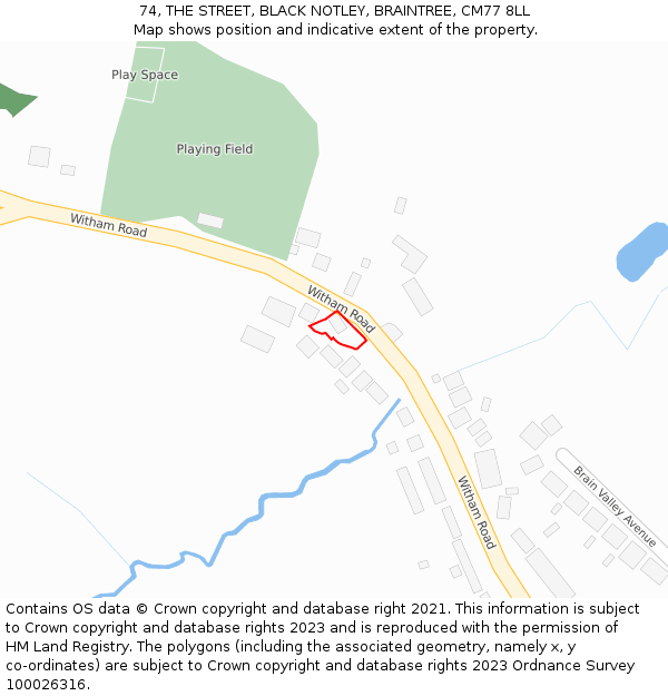 74, THE STREET, BLACK NOTLEY, BRAINTREE, CM77 8LL: Location map and indicative extent of plot