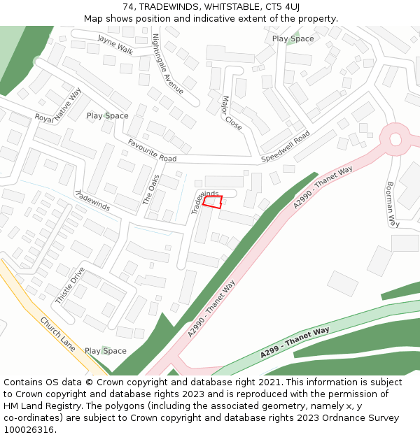 74, TRADEWINDS, WHITSTABLE, CT5 4UJ: Location map and indicative extent of plot