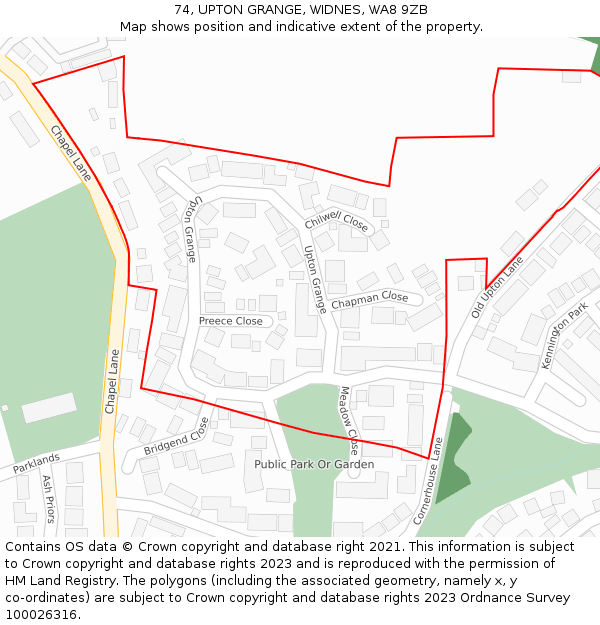 74, UPTON GRANGE, WIDNES, WA8 9ZB: Location map and indicative extent of plot