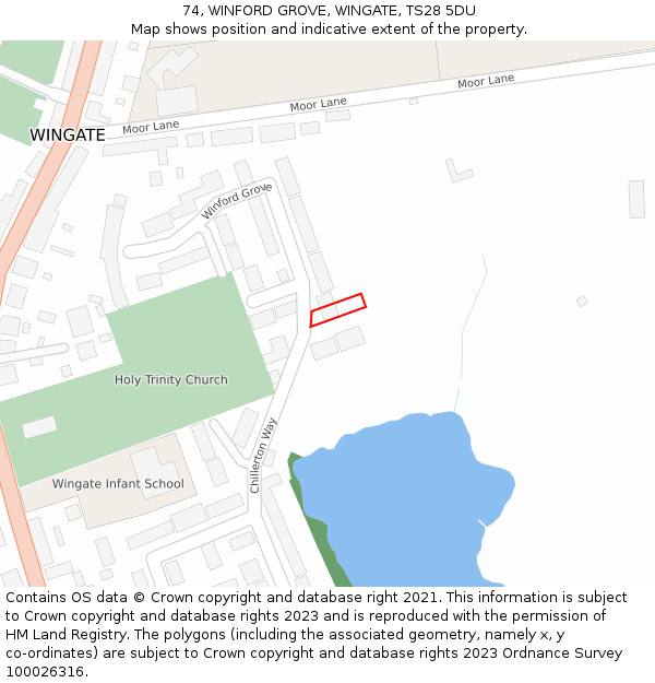 74, WINFORD GROVE, WINGATE, TS28 5DU: Location map and indicative extent of plot