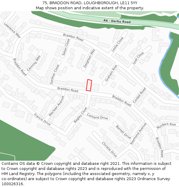 75, BRADDON ROAD, LOUGHBOROUGH, LE11 5YY: Location map and indicative extent of plot