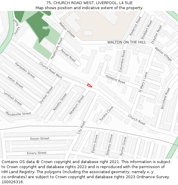 75, CHURCH ROAD WEST, LIVERPOOL, L4 5UE: Location map and indicative extent of plot
