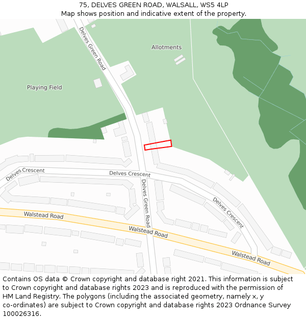 75, DELVES GREEN ROAD, WALSALL, WS5 4LP: Location map and indicative extent of plot