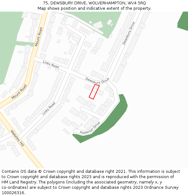 75, DEWSBURY DRIVE, WOLVERHAMPTON, WV4 5RQ: Location map and indicative extent of plot