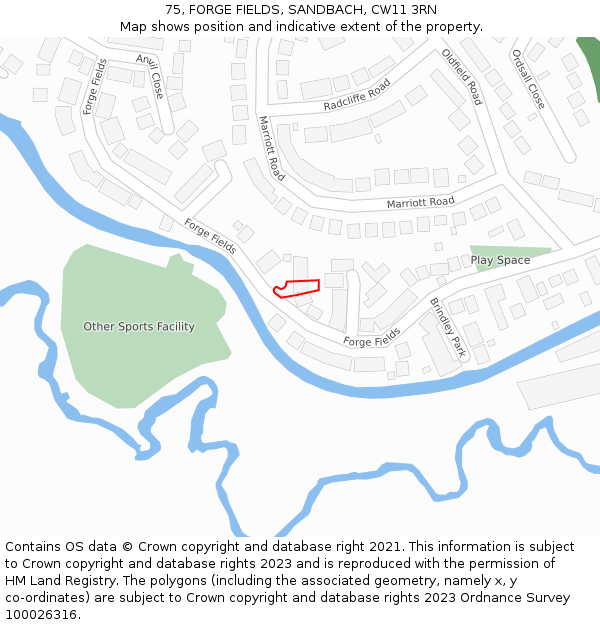 75, FORGE FIELDS, SANDBACH, CW11 3RN: Location map and indicative extent of plot