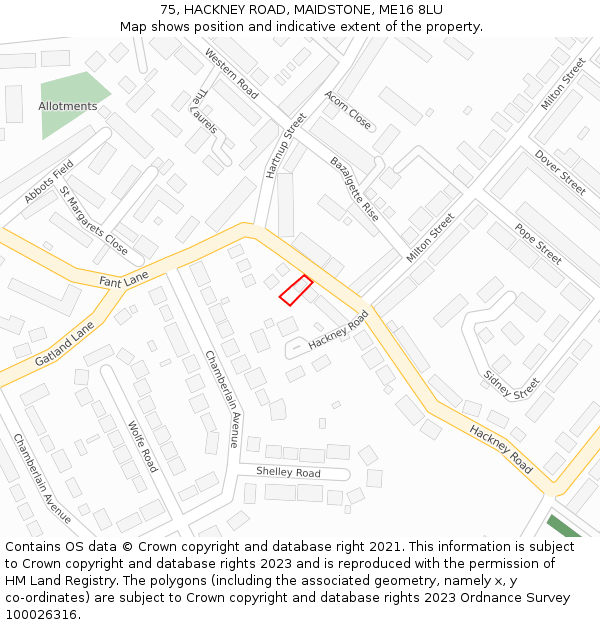 75, HACKNEY ROAD, MAIDSTONE, ME16 8LU: Location map and indicative extent of plot