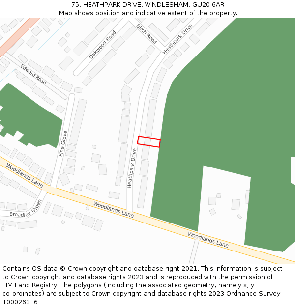 75, HEATHPARK DRIVE, WINDLESHAM, GU20 6AR: Location map and indicative extent of plot