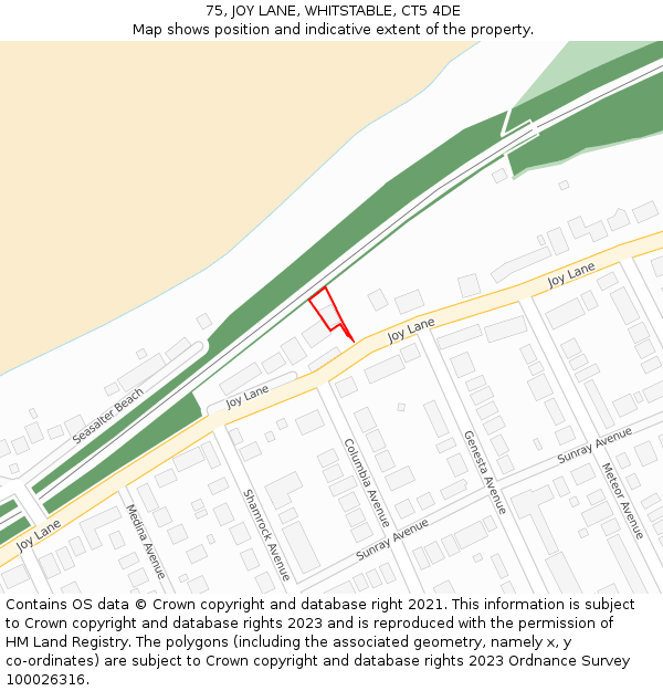 75, JOY LANE, WHITSTABLE, CT5 4DE: Location map and indicative extent of plot