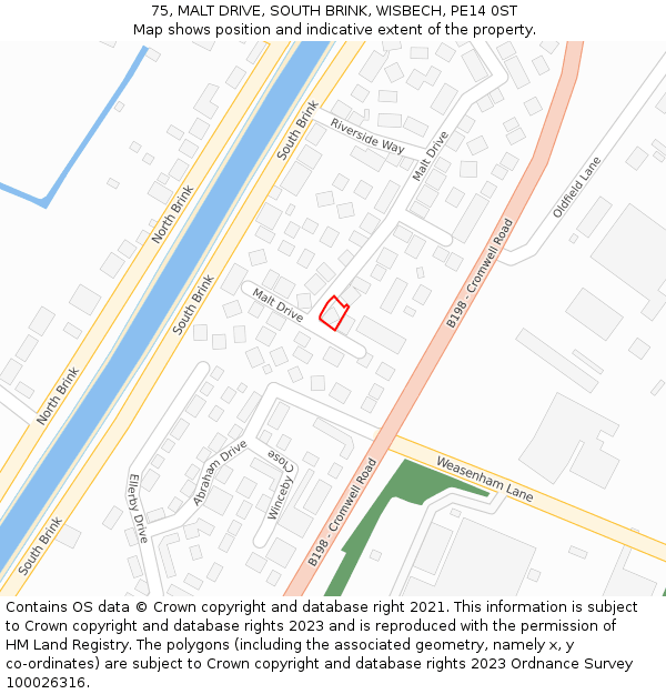 75, MALT DRIVE, SOUTH BRINK, WISBECH, PE14 0ST: Location map and indicative extent of plot