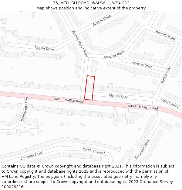 75, MELLISH ROAD, WALSALL, WS4 2DF: Location map and indicative extent of plot