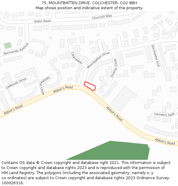 75, MOUNTBATTEN DRIVE, COLCHESTER, CO2 8BH: Location map and indicative extent of plot