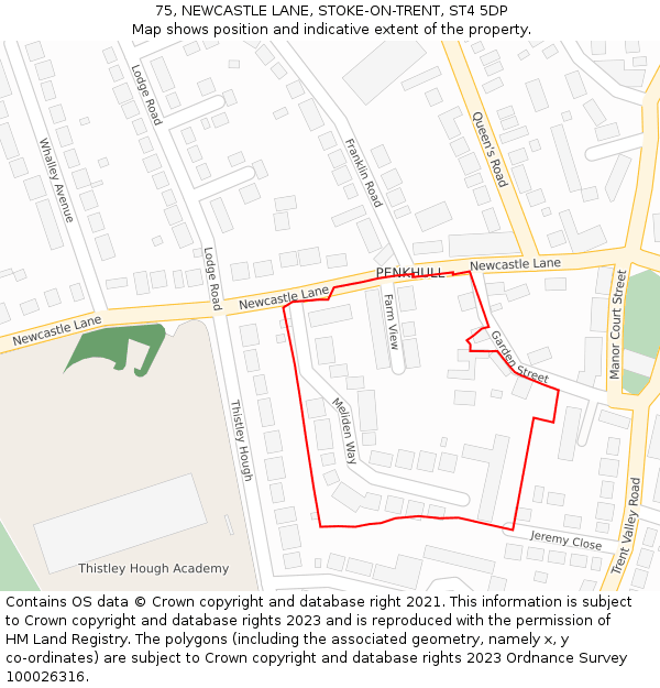 75, NEWCASTLE LANE, STOKE-ON-TRENT, ST4 5DP: Location map and indicative extent of plot