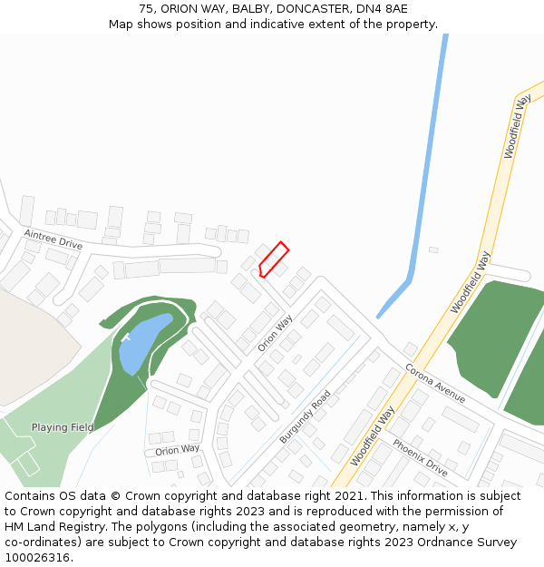 75, ORION WAY, BALBY, DONCASTER, DN4 8AE: Location map and indicative extent of plot