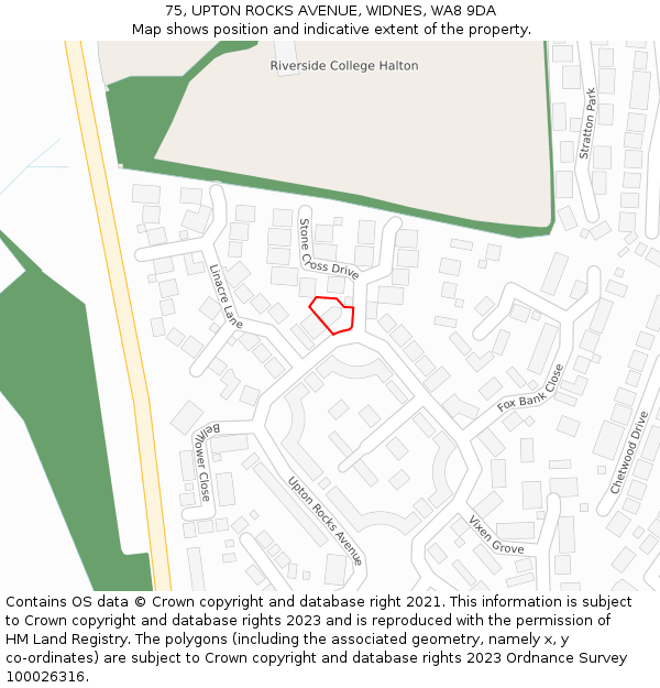 75, UPTON ROCKS AVENUE, WIDNES, WA8 9DA: Location map and indicative extent of plot