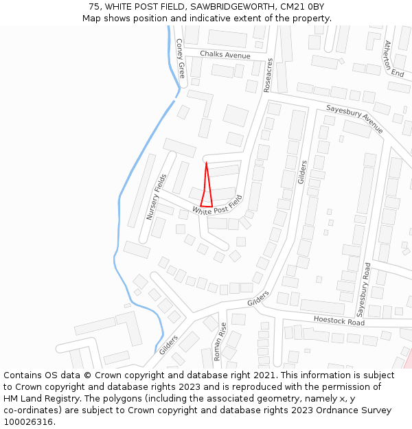 75, WHITE POST FIELD, SAWBRIDGEWORTH, CM21 0BY: Location map and indicative extent of plot