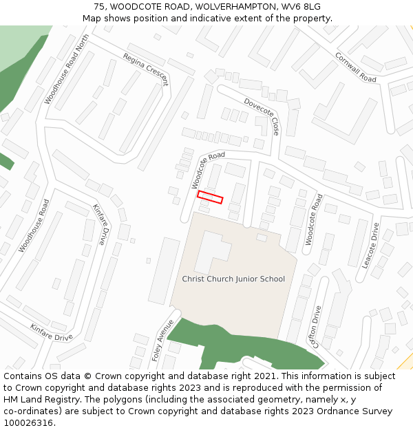 75, WOODCOTE ROAD, WOLVERHAMPTON, WV6 8LG: Location map and indicative extent of plot