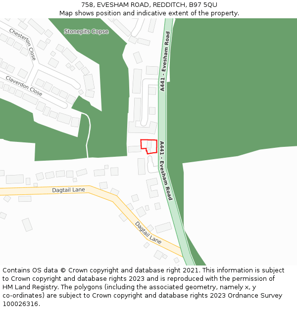 758, EVESHAM ROAD, REDDITCH, B97 5QU: Location map and indicative extent of plot