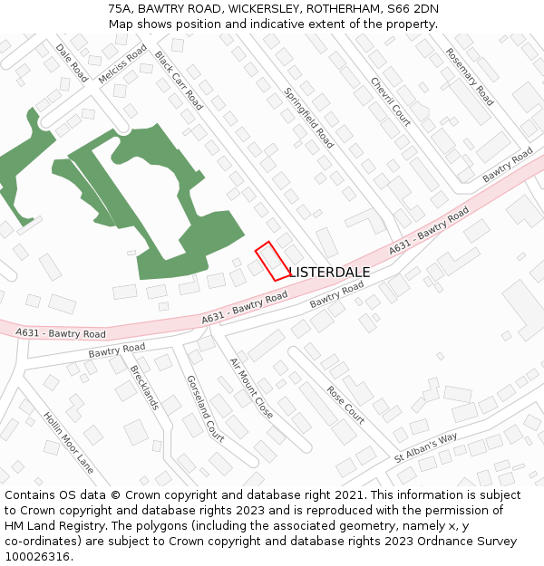 75A, BAWTRY ROAD, WICKERSLEY, ROTHERHAM, S66 2DN: Location map and indicative extent of plot