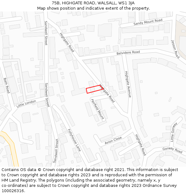 75B, HIGHGATE ROAD, WALSALL, WS1 3JA: Location map and indicative extent of plot