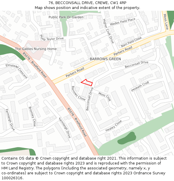 76, BECCONSALL DRIVE, CREWE, CW1 4RP: Location map and indicative extent of plot