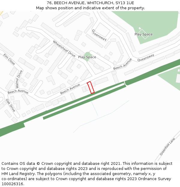 76, BEECH AVENUE, WHITCHURCH, SY13 1UE: Location map and indicative extent of plot