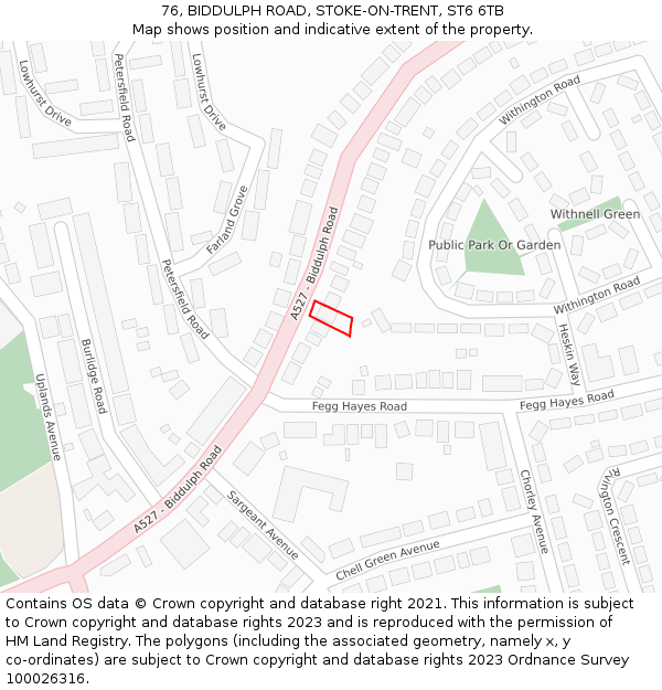 76, BIDDULPH ROAD, STOKE-ON-TRENT, ST6 6TB: Location map and indicative extent of plot