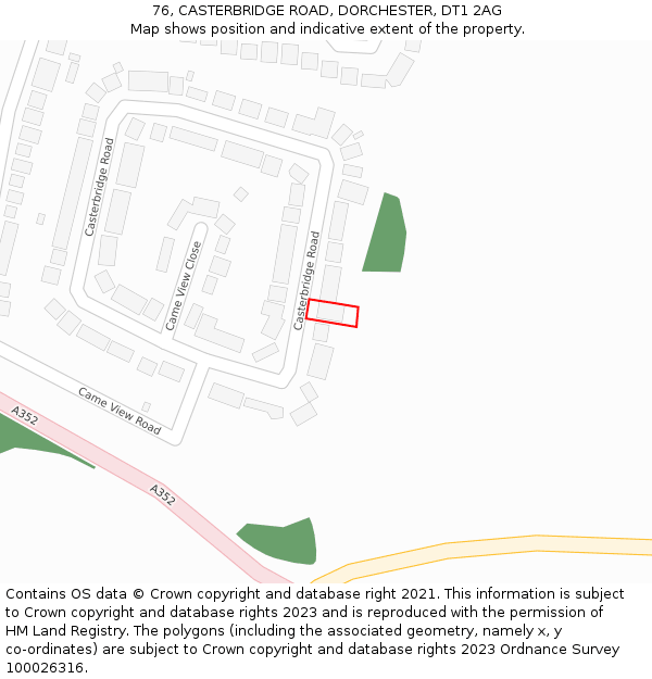 76, CASTERBRIDGE ROAD, DORCHESTER, DT1 2AG: Location map and indicative extent of plot