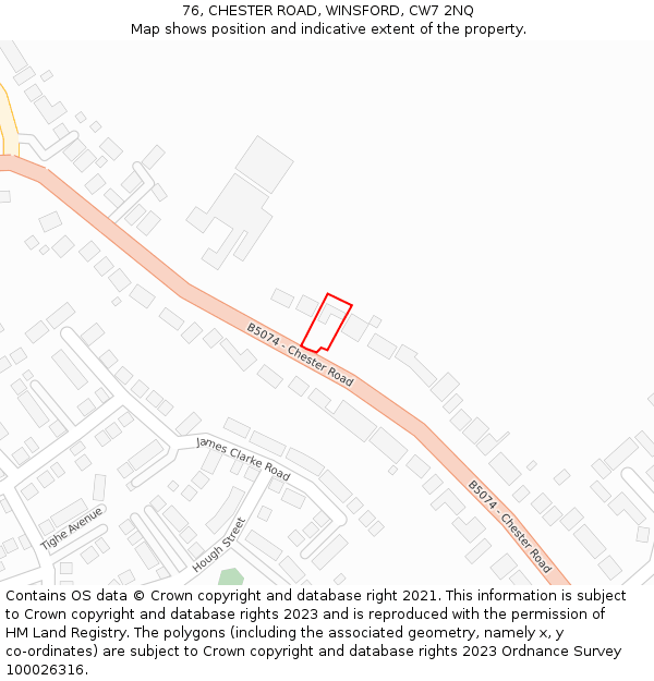76, CHESTER ROAD, WINSFORD, CW7 2NQ: Location map and indicative extent of plot