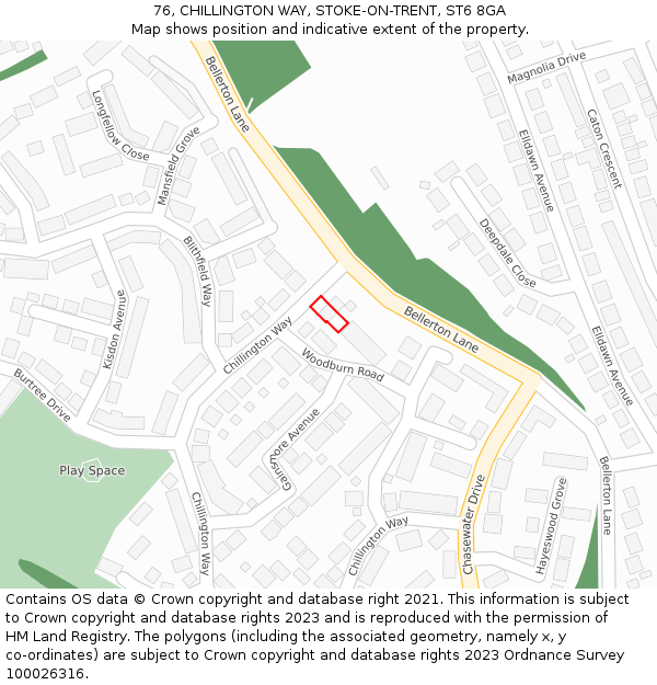 76, CHILLINGTON WAY, STOKE-ON-TRENT, ST6 8GA: Location map and indicative extent of plot