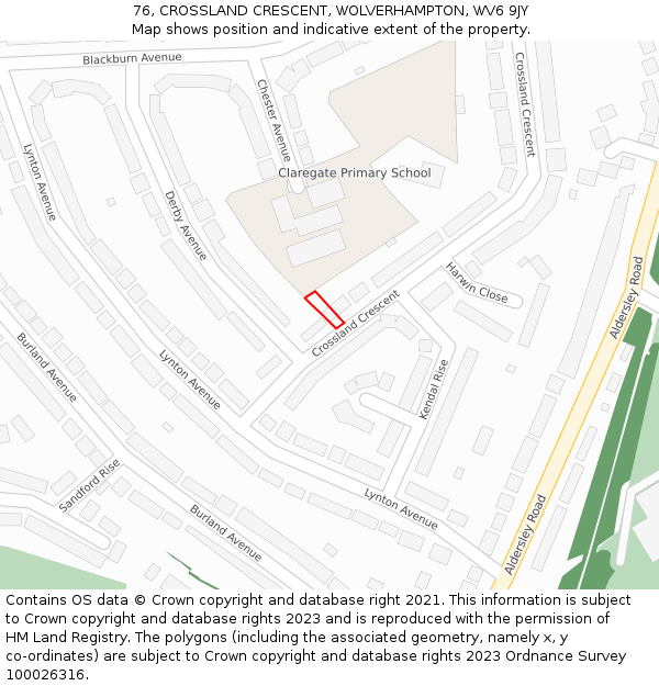 76, CROSSLAND CRESCENT, WOLVERHAMPTON, WV6 9JY: Location map and indicative extent of plot