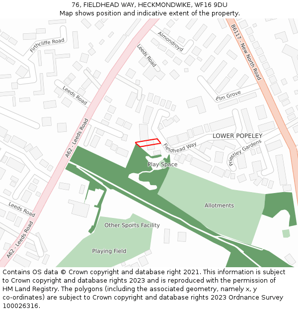 76, FIELDHEAD WAY, HECKMONDWIKE, WF16 9DU: Location map and indicative extent of plot