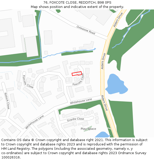 76, FOXCOTE CLOSE, REDDITCH, B98 0PS: Location map and indicative extent of plot