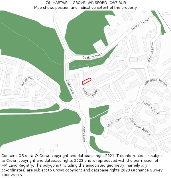 76, HARTWELL GROVE, WINSFORD, CW7 3UR: Location map and indicative extent of plot