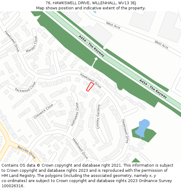 76, HAWKSWELL DRIVE, WILLENHALL, WV13 3EJ: Location map and indicative extent of plot