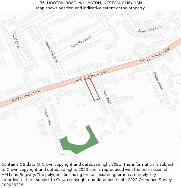 76, HOOTON ROAD, WILLASTON, NESTON, CH64 1SN: Location map and indicative extent of plot