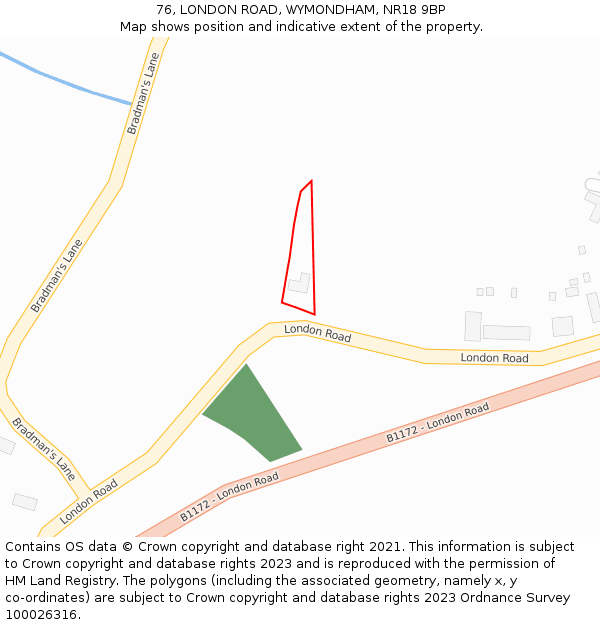 76, LONDON ROAD, WYMONDHAM, NR18 9BP: Location map and indicative extent of plot