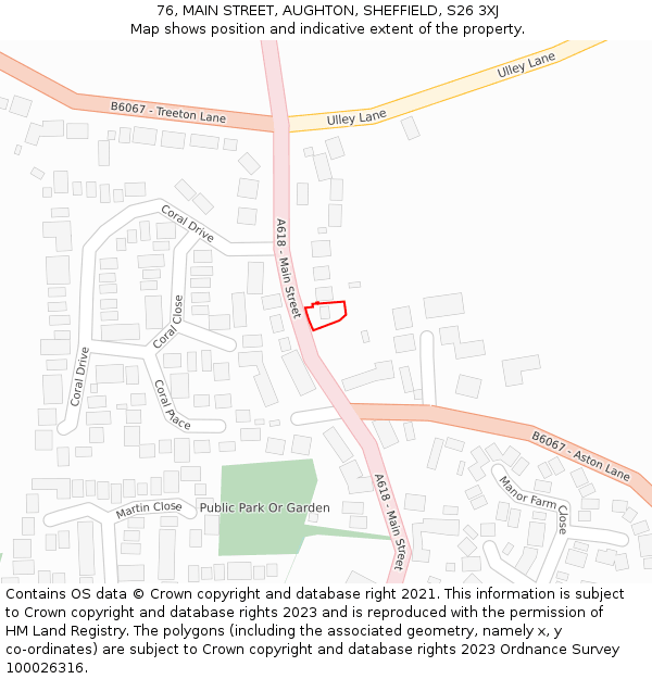 76, MAIN STREET, AUGHTON, SHEFFIELD, S26 3XJ: Location map and indicative extent of plot